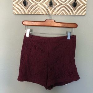 High waisted lace burgundy shorts